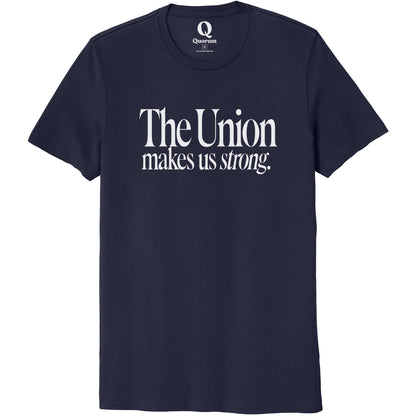 "The Union makes us strong." Quorum Unisex 100% Organic Cotton Tee editorial print in Night Sky Navy