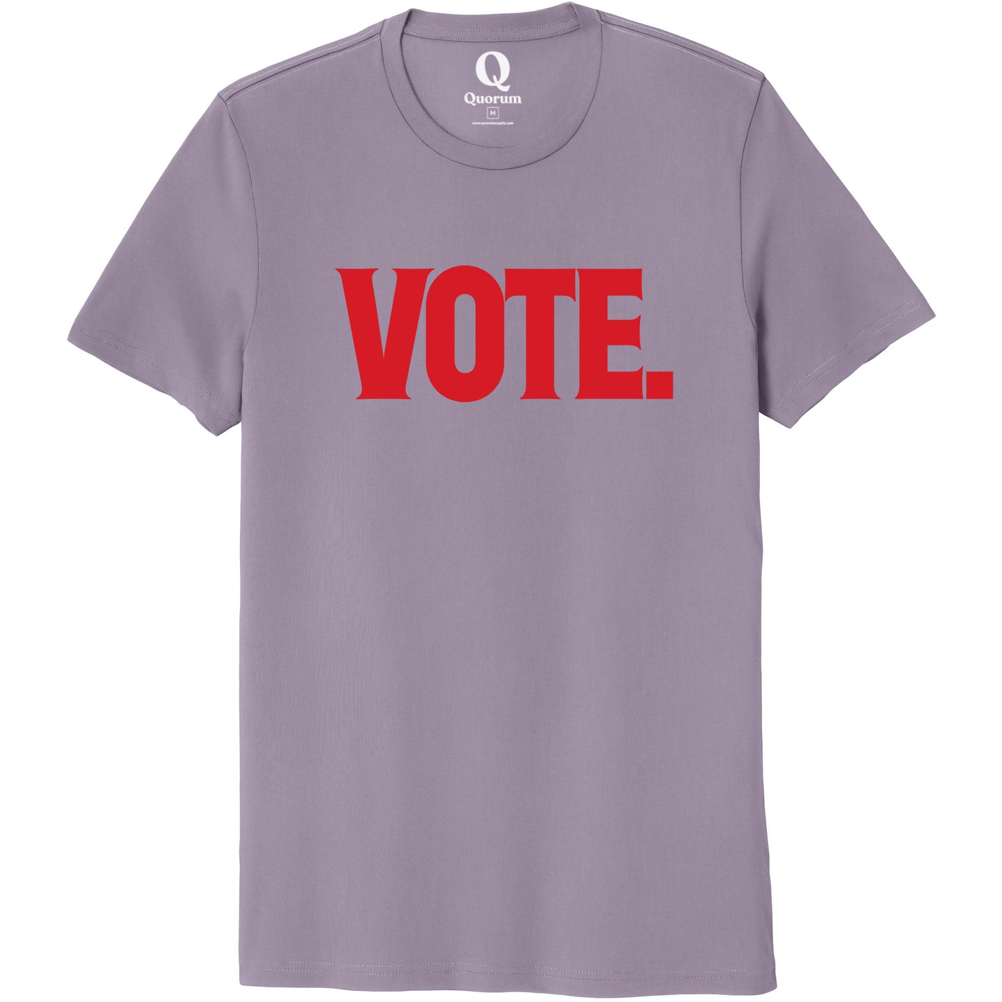 "Vote." Quorum Unisex 100% Organic Cotton Tee front print in Cosmic Purple