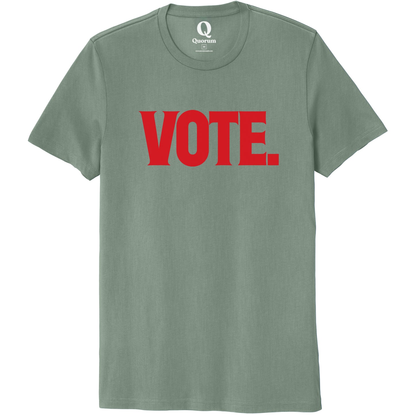 "Vote." Quorum Unisex 100% Organic Cotton Tee front print in Matcha Green
