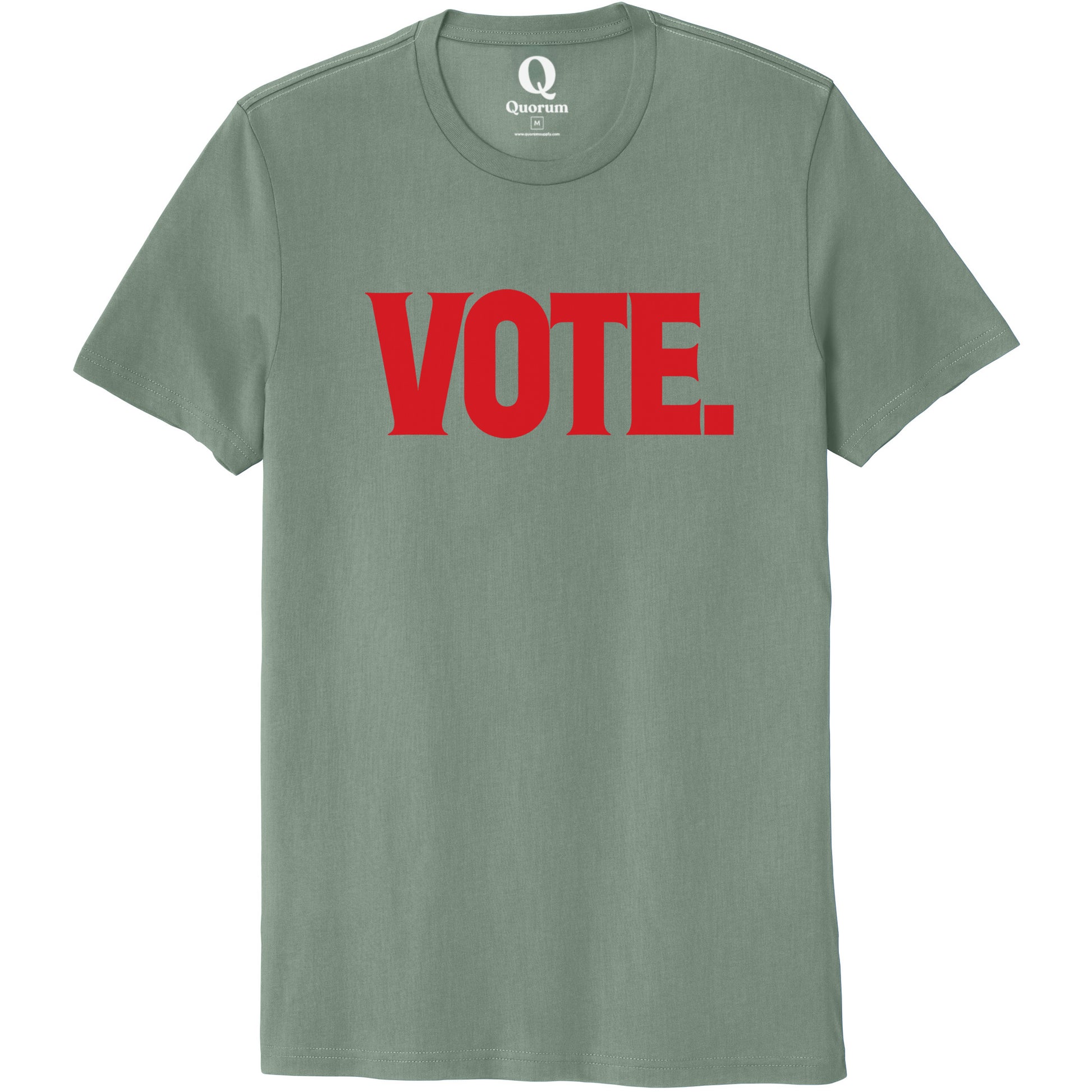 "Vote." Quorum Unisex 100% Organic Cotton Tee front print in Matcha Green