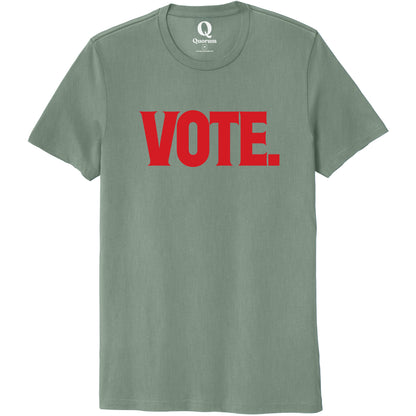 "Vote." Quorum Unisex 100% Organic Cotton Tee front print in Matcha Green