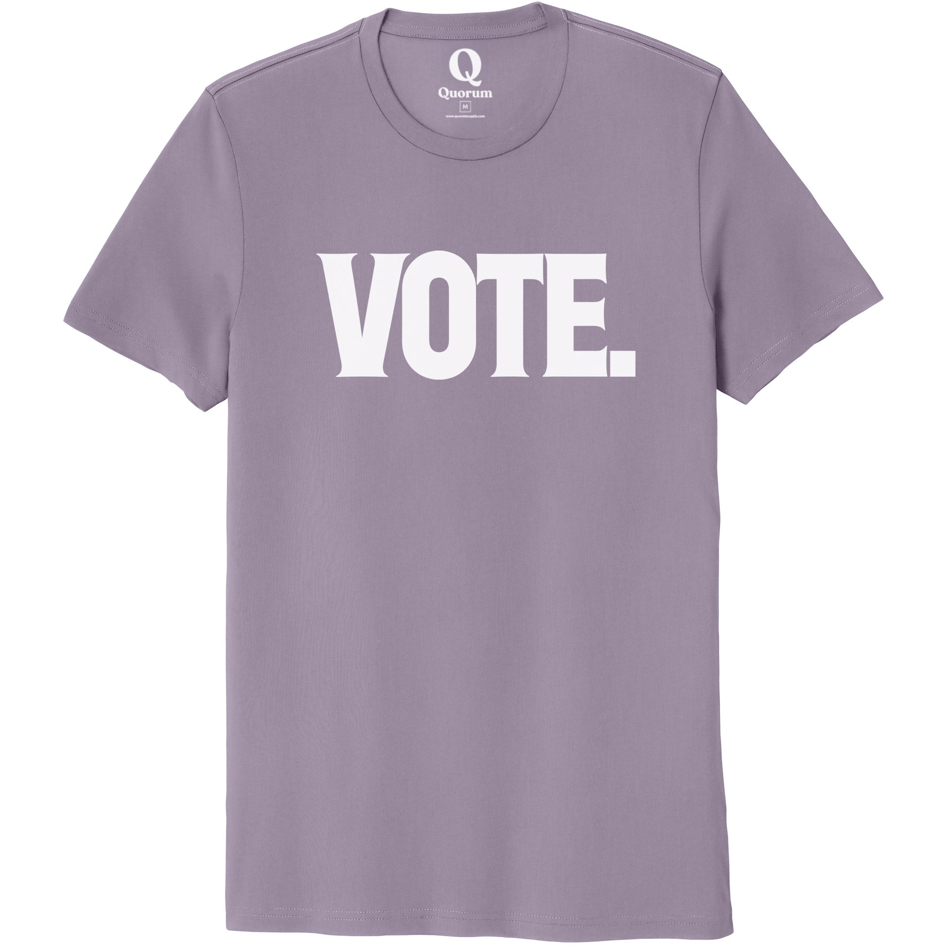 "Vote." Quorum Unisex 100% Organic Cotton Tee editorial print in Cosmic Purple