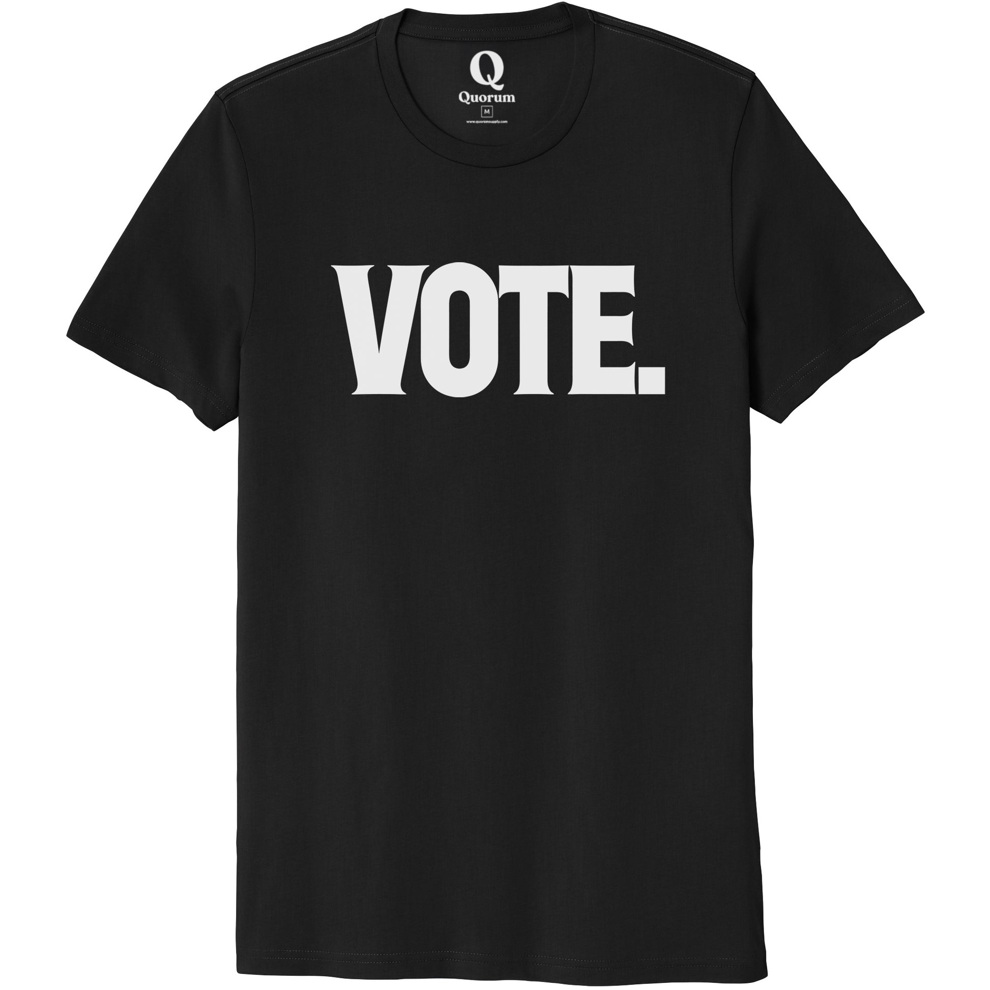 "Vote." Quorum Unisex 100% Organic Cotton Tee editorial print in Deep Black