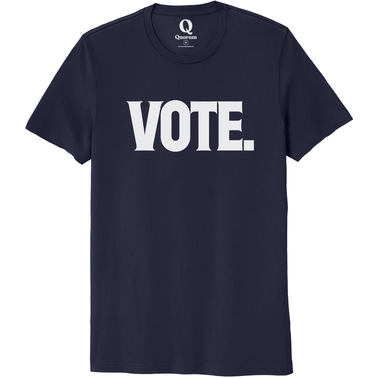 "Vote." Quorum Unisex 100% Organic Cotton Tee editorial print in Night Sky Navy