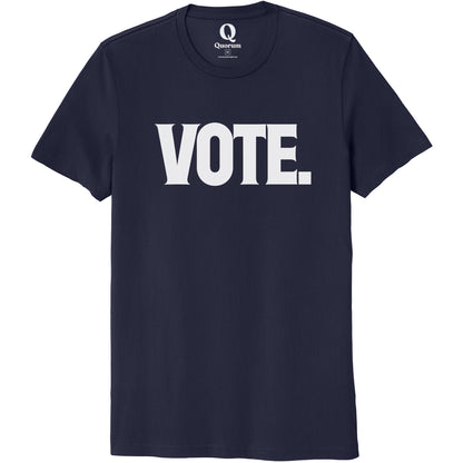 "Vote." Quorum Unisex 100% Organic Cotton Tee editorial print in Night Sky Navy