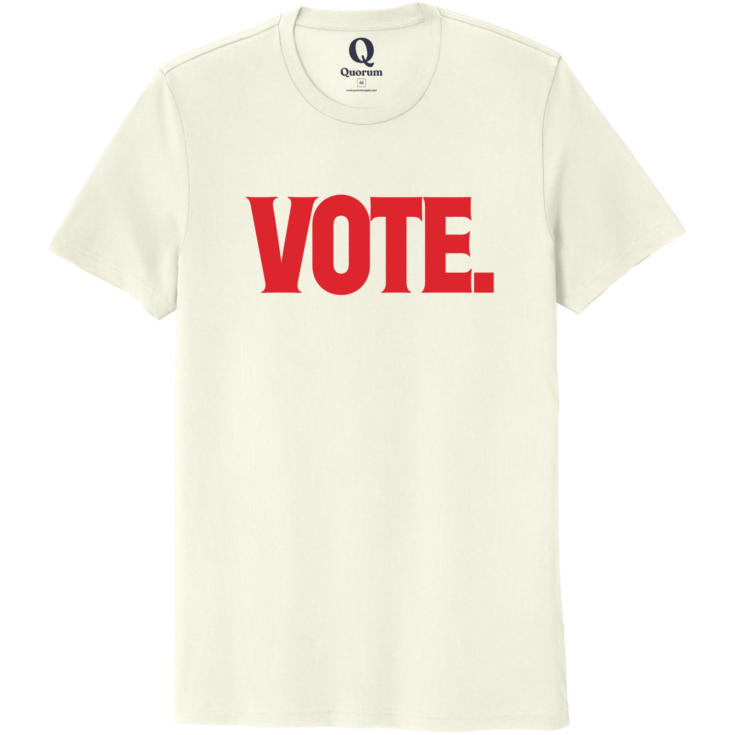 "Vote." Quorum Unisex 100% Organic Cotton Tee front print in White Sand