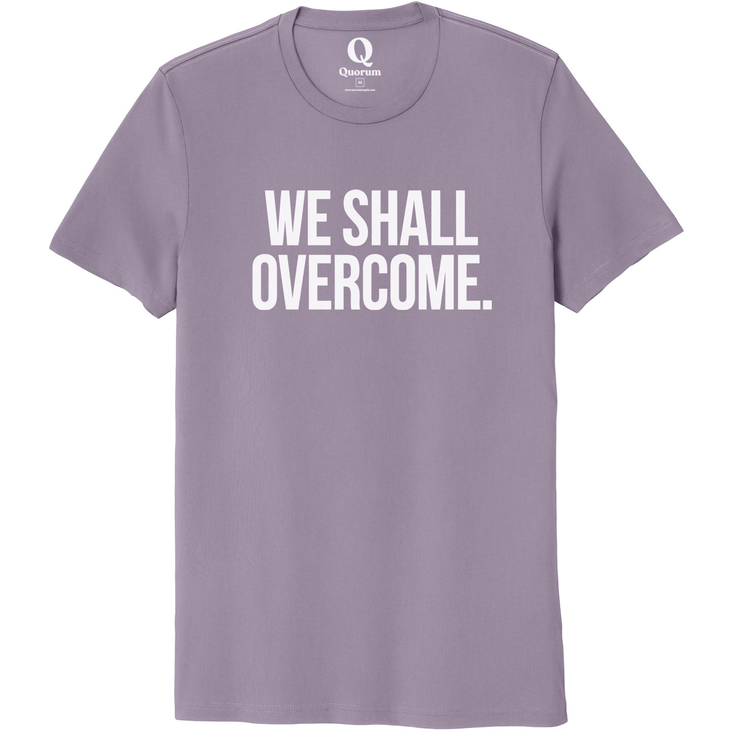 "We shall overcome." Quorum Unisex 100% Organic Cotton Tee editorial print in Cosmic Purple