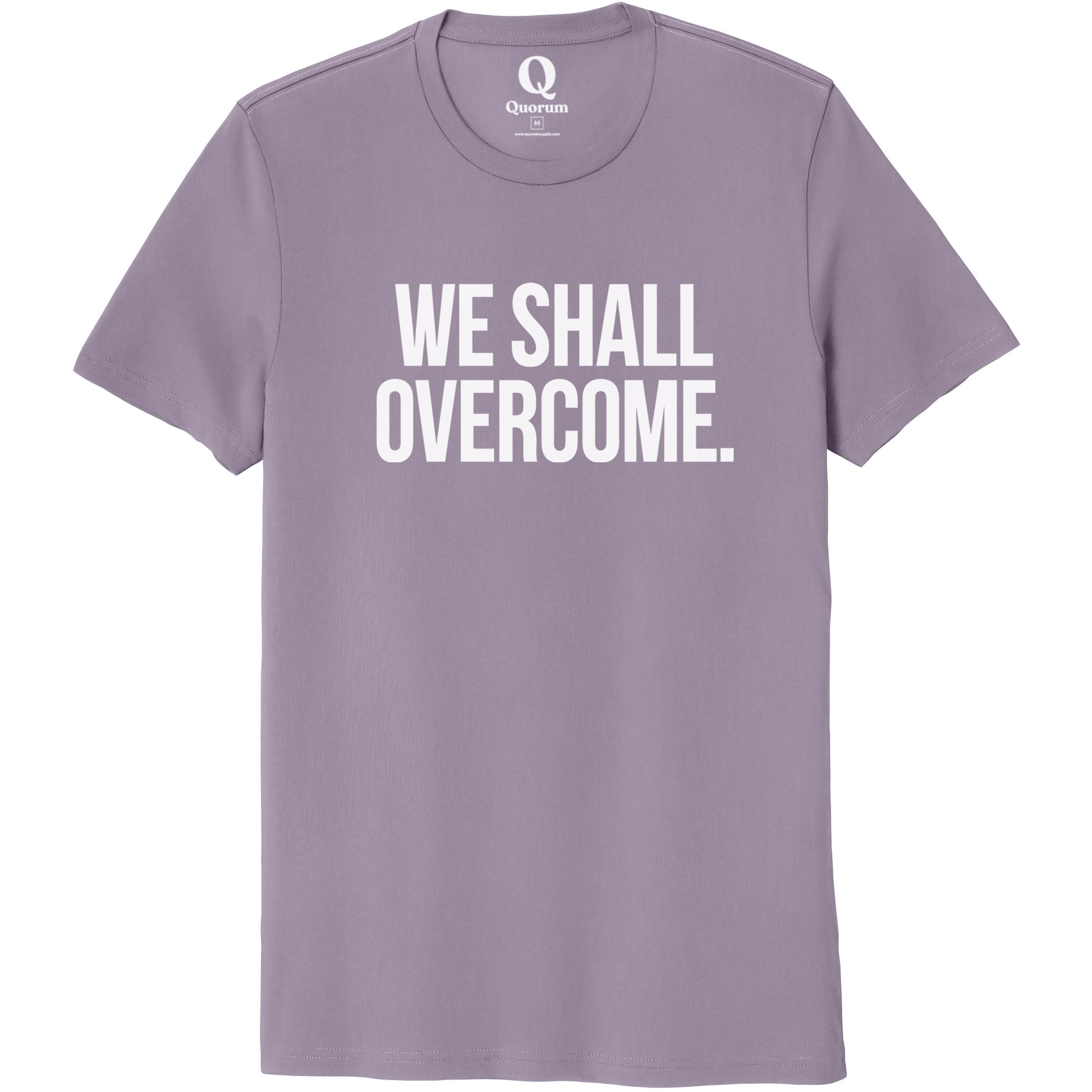"We shall overcome." Quorum Unisex 100% Organic Cotton Tee editorial print in Cosmic Purple