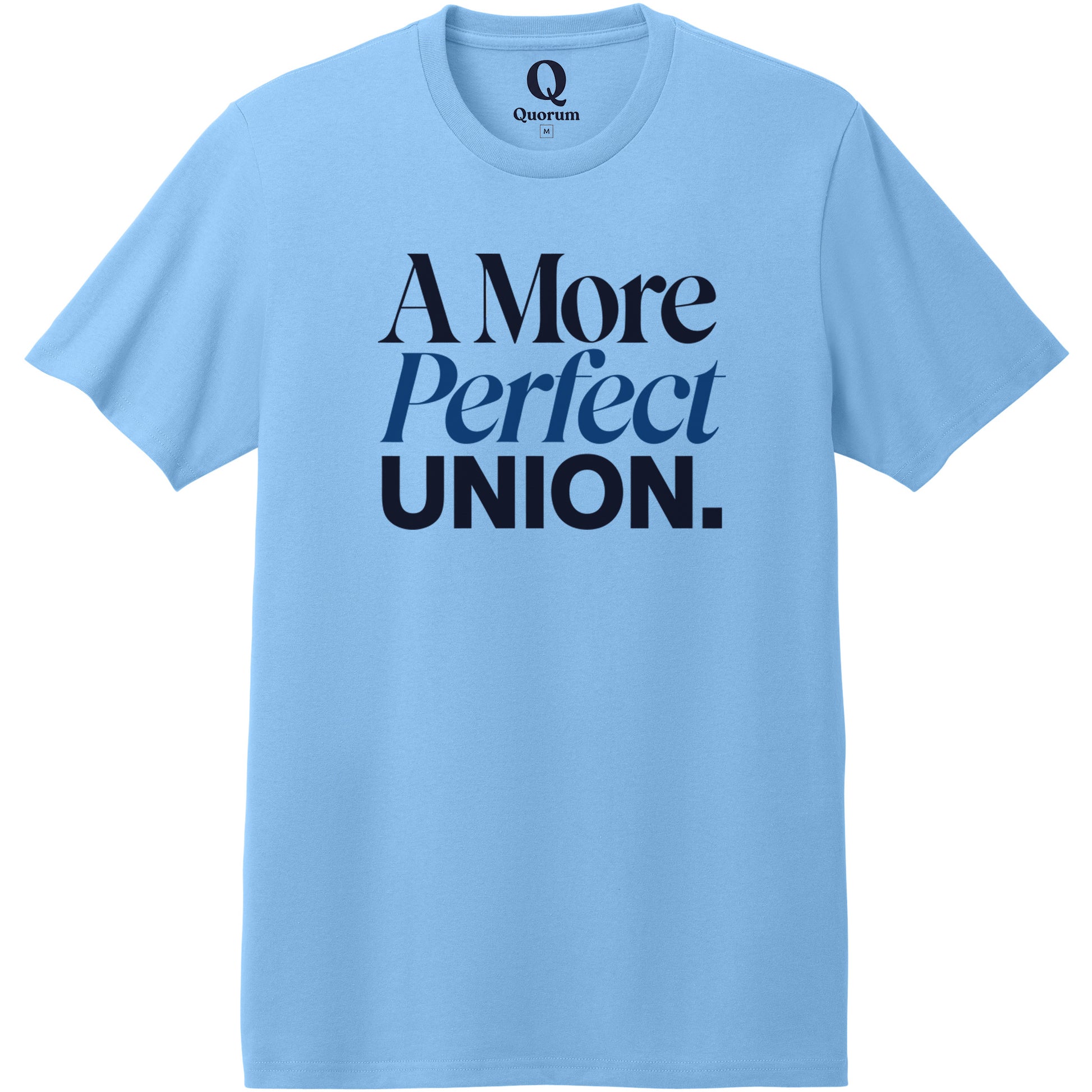 "A More Perfect Union." Quorum Heavyweight Recycled Cotton Tee front print in Arctic Blue