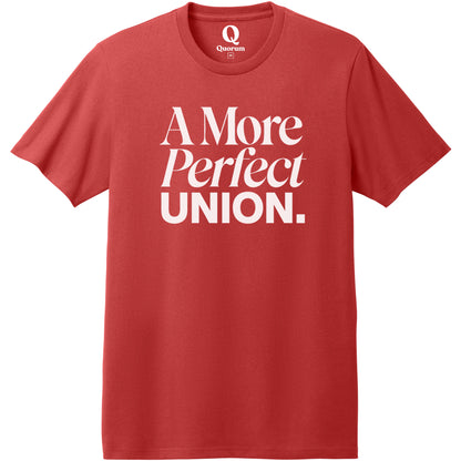 "A More Perfect Union." Quorum Heavyweight Recycled Cotton Tee editorial print in Beet Red