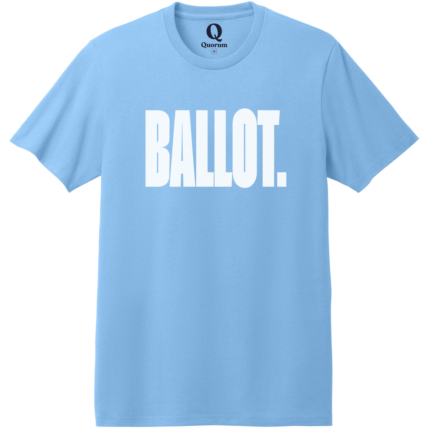 "Ballot." Quorum Heavyweight Recycled Cotton Tee editorial print in Arctic Blue