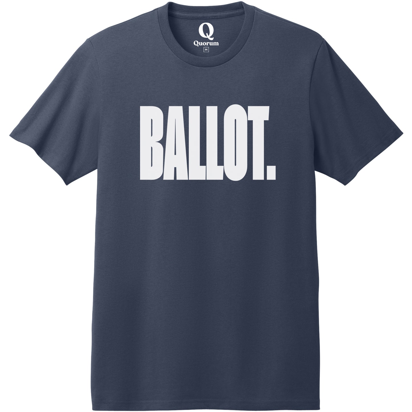 "Ballot." Quorum Heavyweight Recycled Cotton Tee editorial print in Night Sky Navy