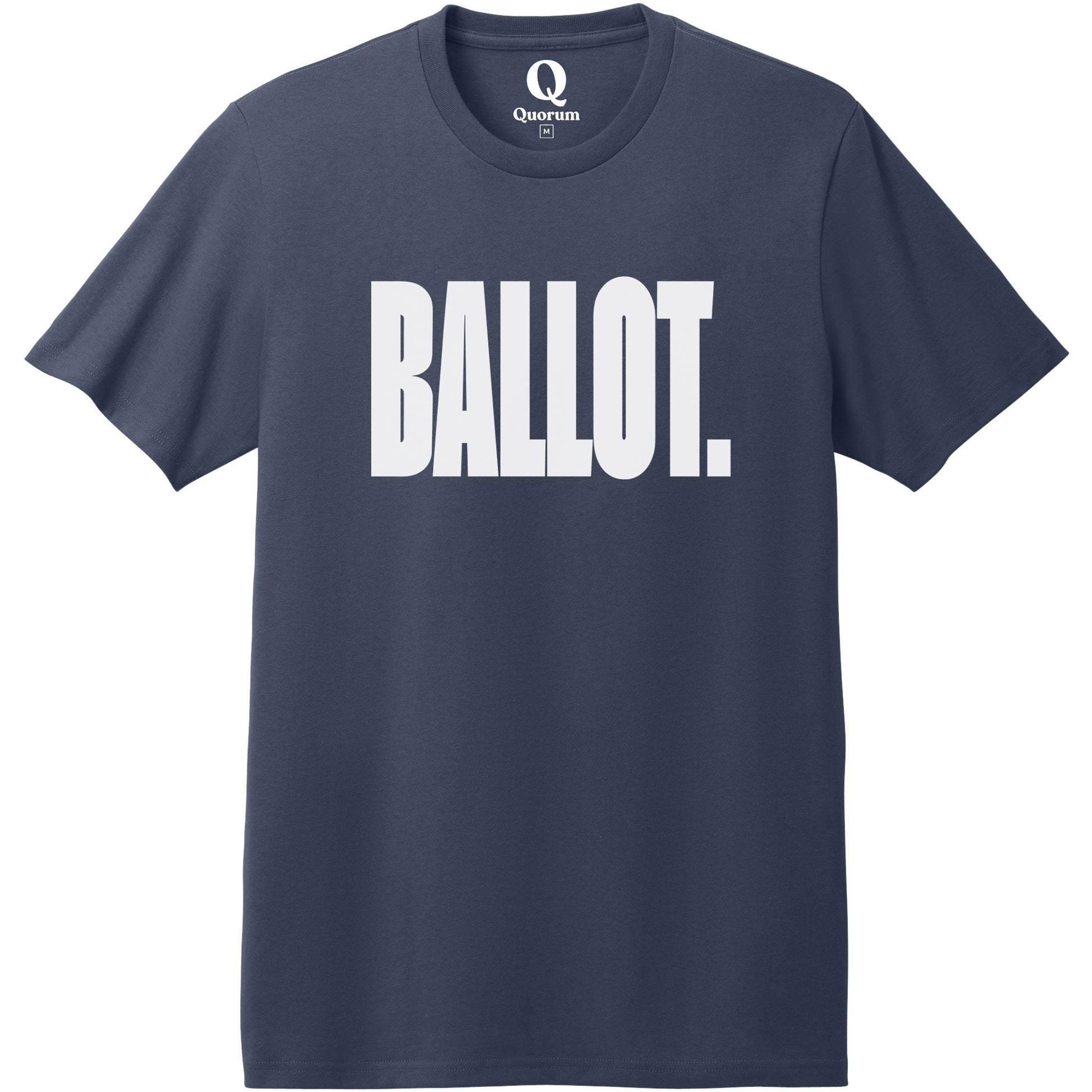 "Ballot." Quorum Heavyweight Recycled Cotton Tee editorial print in Night Sky Navy
