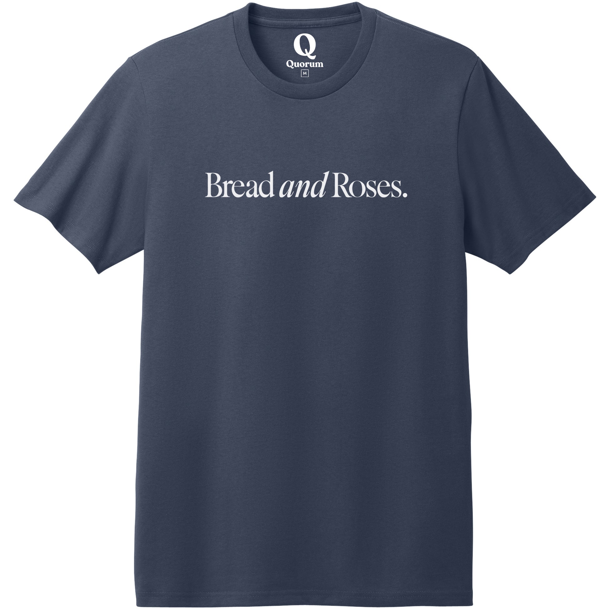 "Bread and Roses." Quorum Heavyweight Recycled Cotton Tee editorial print in Night Sky Navy