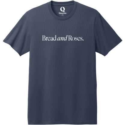 "Bread and Roses." Quorum Heavyweight Recycled Cotton Tee editorial print in Night Sky Navy