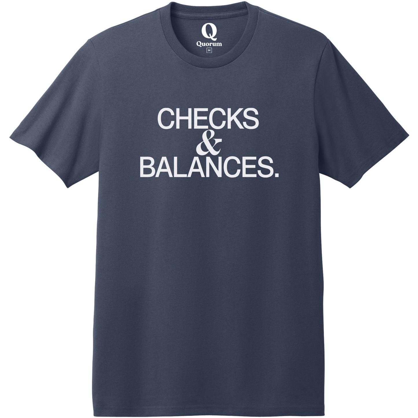"Checks & Balances." Quorum Heavyweight Recycled Cotton Tee editorial print in Night Sky Navy