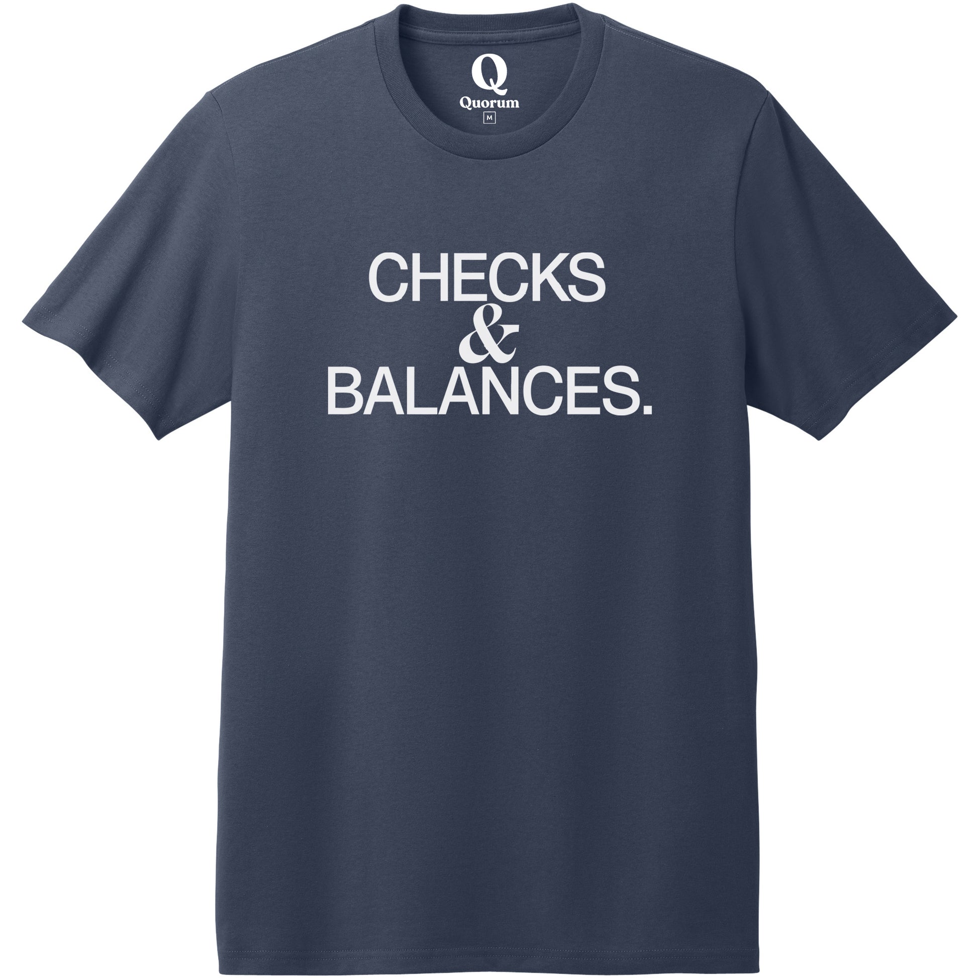 "Checks & Balances." Quorum Heavyweight Recycled Cotton Tee editorial print in Night Sky Navy