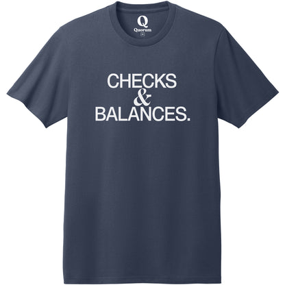 "Checks & Balances." Quorum Heavyweight Recycled Cotton Tee editorial print in Night Sky Navy