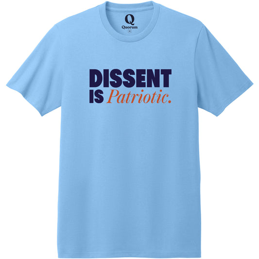 "Dissent is Patriotic." Quorum Heavyweight Recycled Cotton Tee front print in Arctic Blue