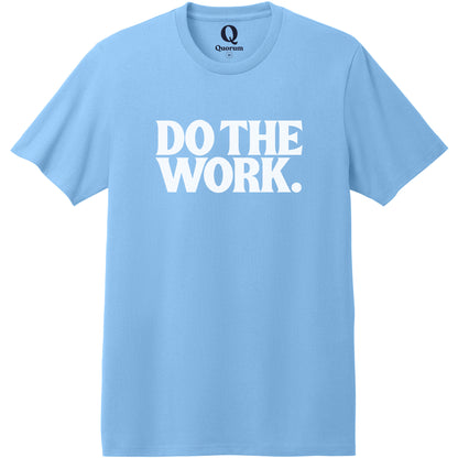 "Do the Work." Quorum Heavyweight Recycled Cotton Tee editorial print in Arctic Blue