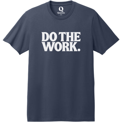 "Do the Work." Quorum Heavyweight Recycled Cotton Tee editorial print in Night Sky Navy