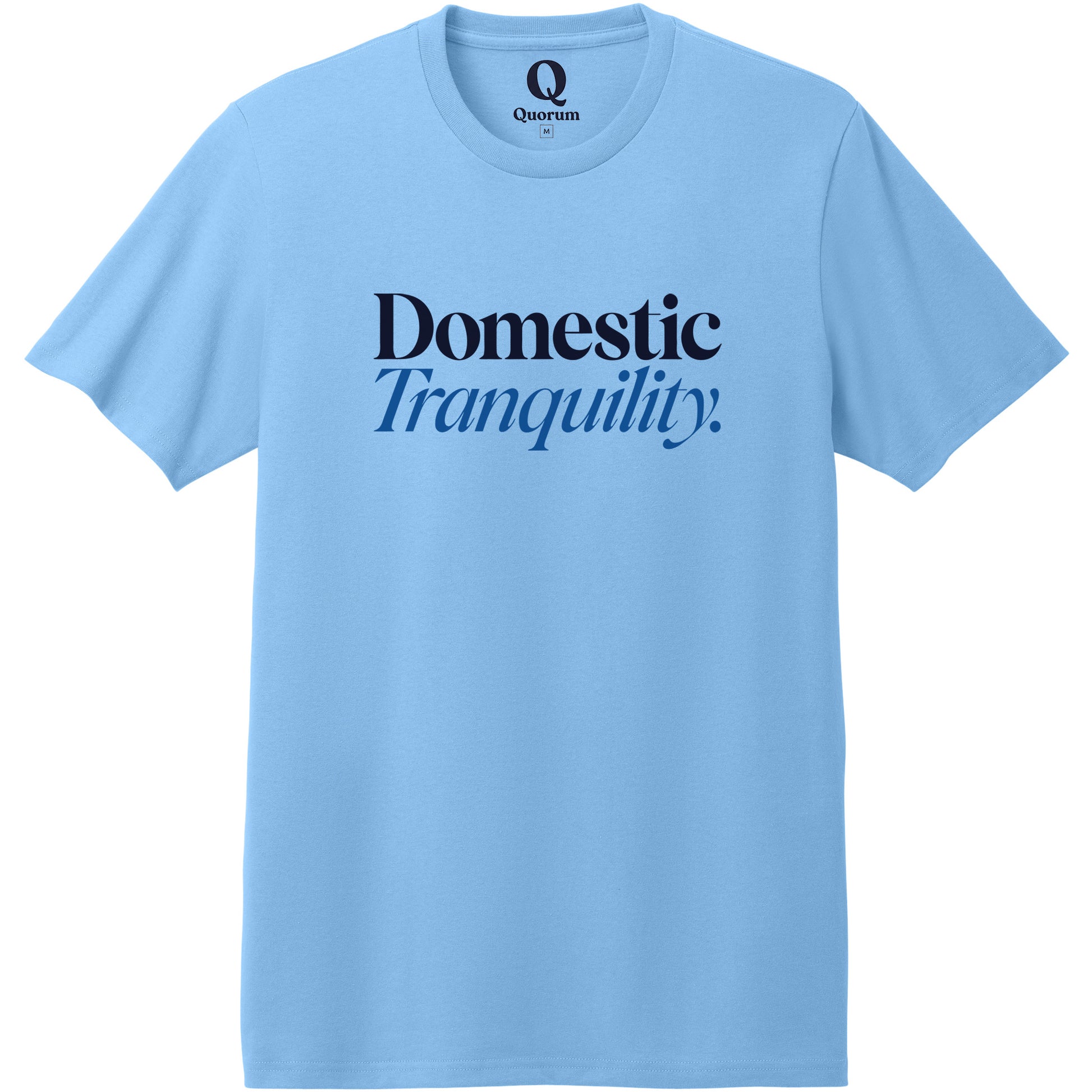 "Domestic Tranquility." Quorum Heavyweight Recycled Cotton Tee front print in Arctic Blue