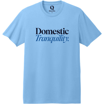 "Domestic Tranquility." Quorum Heavyweight Recycled Cotton Tee front print in Arctic Blue