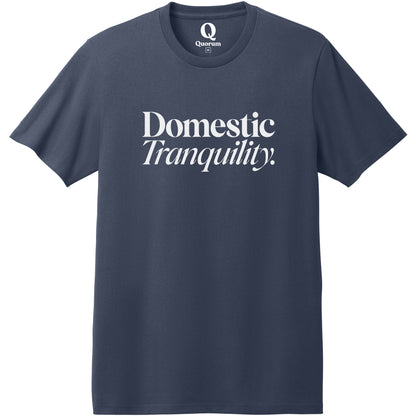"Domestic Tranquility." Quorum Heavyweight Recycled Cotton Tee editorial print in Night Sky Navy