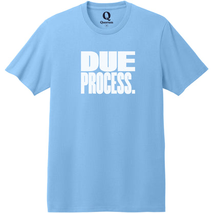 "Due Process." Quorum Heavyweight Recycled Cotton Tee editorial print in Arctic Blue