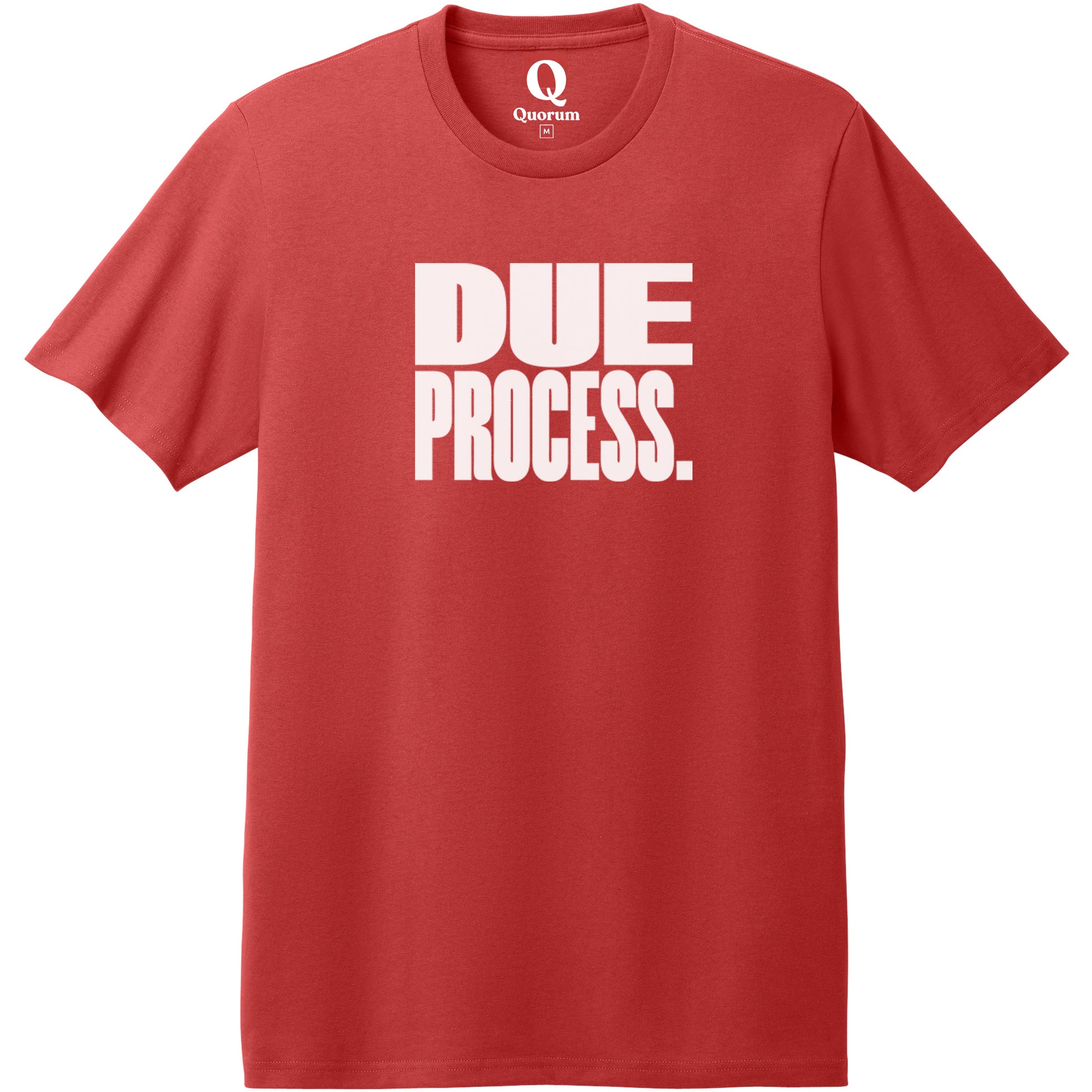 "Due Process." Quorum Heavyweight Recycled Cotton Tee editorial print in Beet Red