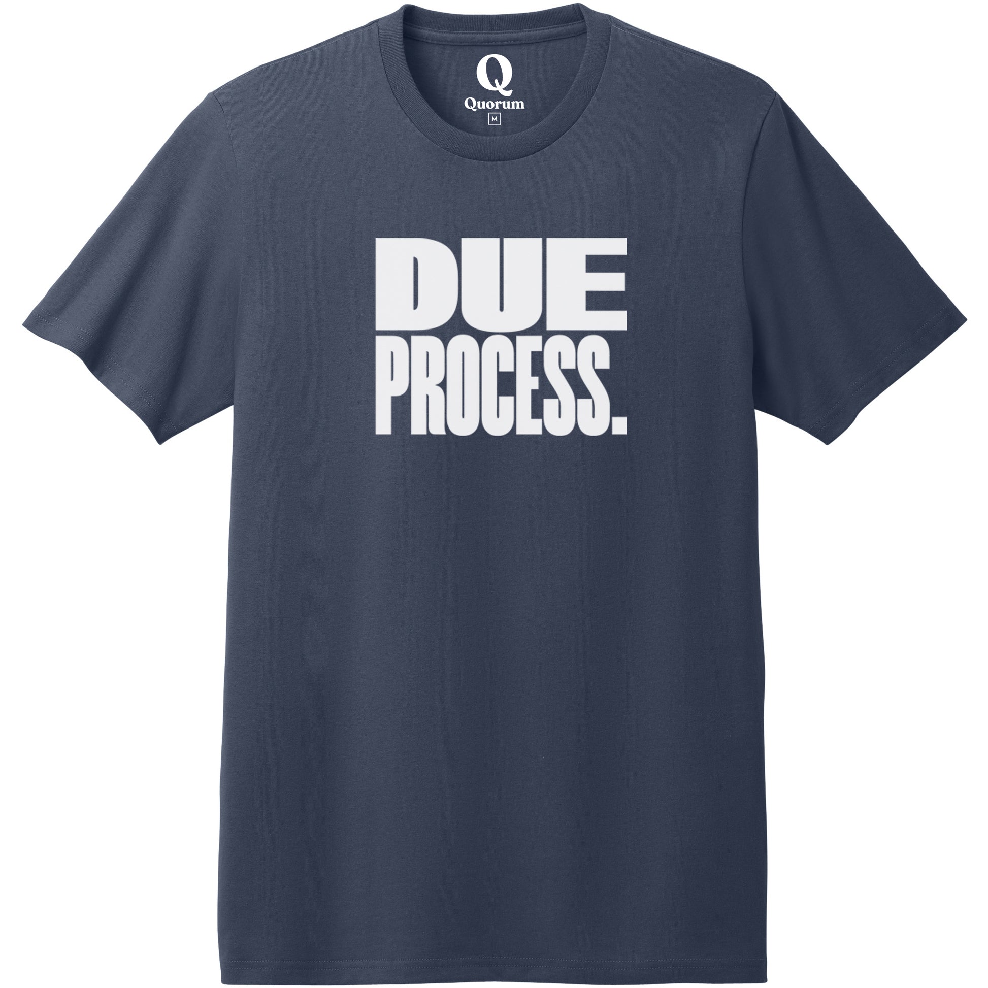 "Due Process." Quorum Heavyweight Recycled Cotton Tee editorial print in Night Sky Navy