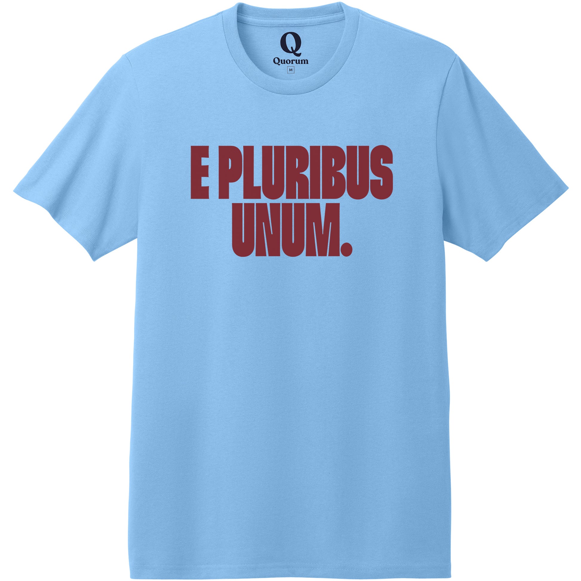 "E Pluribus Unum." Quorum Heavyweight Recycled Cotton Tee front print in Arctic Blue