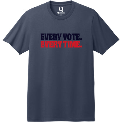 "Every Vote. Every Time." Quorum Heavyweight Recycled Cotton Tee front print in Night Sky Navy