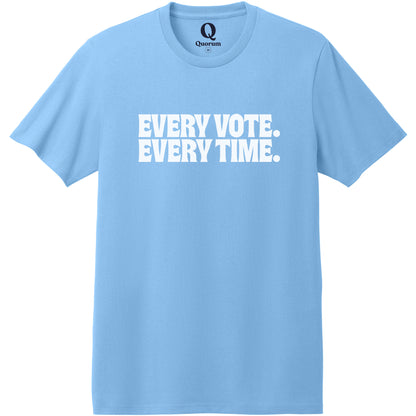 "Every Vote. Every Time." Quorum Heavyweight Recycled Cotton Tee editorial print in Arctic Blue
