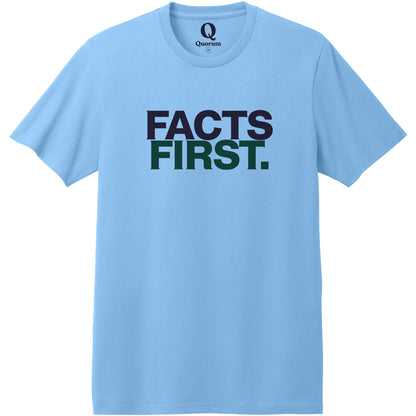 "Facts First." Quorum Heavyweight Recycled Cotton Tee front print in Arctic Blue