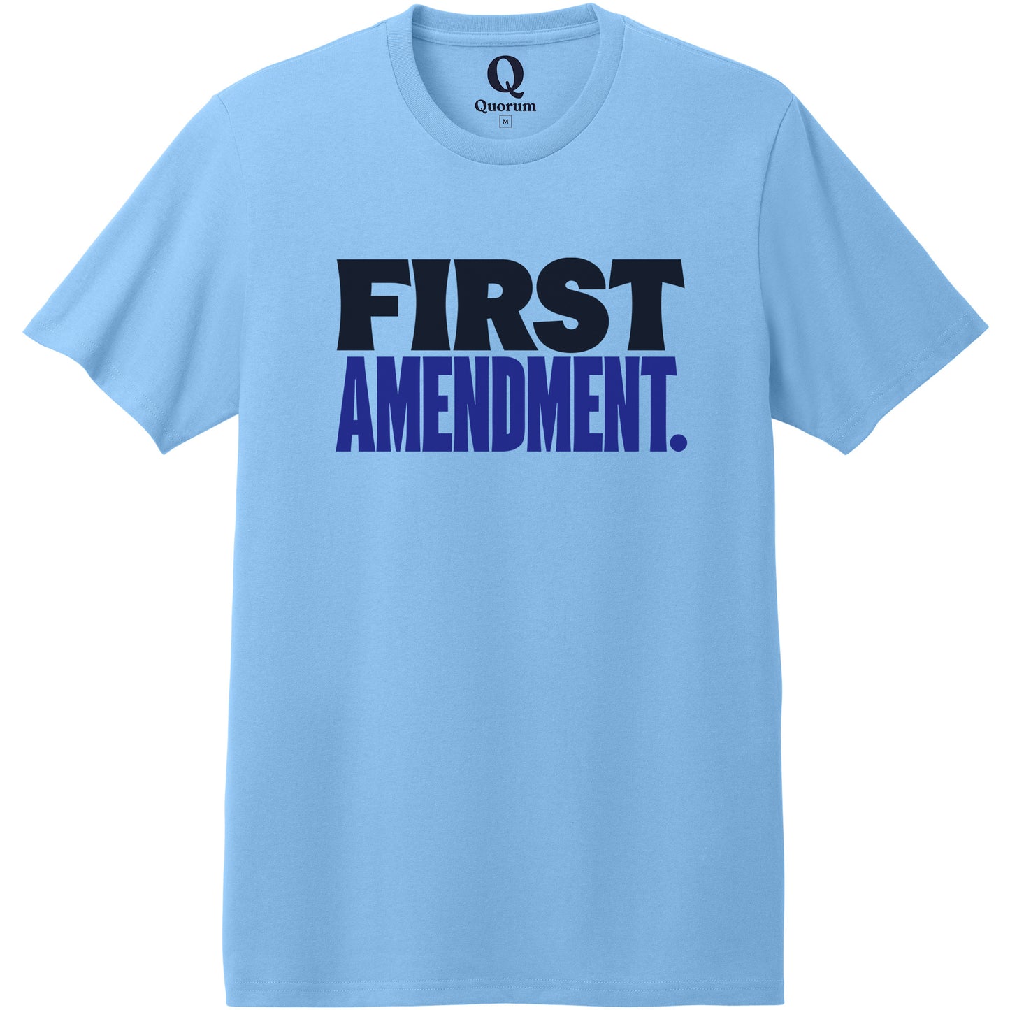 "First Amendment." Quorum Heavyweight Recycled Cotton Tee front print in Arctic Blue