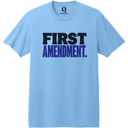 "First Amendment." Quorum Heavyweight Recycled Cotton Tee front print in Arctic Blue