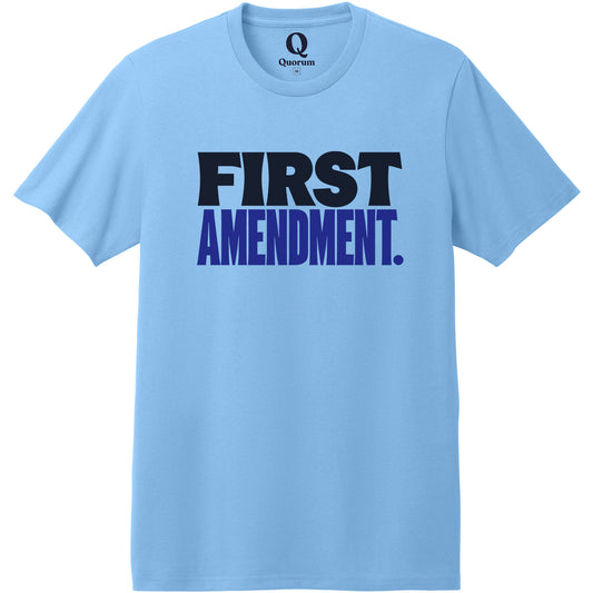 "First Amendment." Quorum Heavyweight Recycled Cotton Tee front print in Arctic Blue