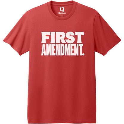 "First Amendment." Quorum Heavyweight Recycled Cotton Tee editorial print in Beet Red