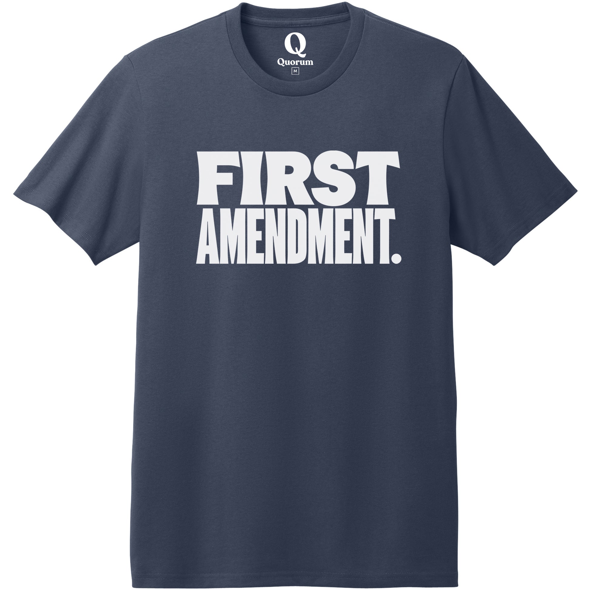 "First Amendment." Quorum Heavyweight Recycled Cotton Tee editorial print in Night Sky Navy