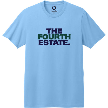 "The Fourth Estate." Quorum Heavyweight Recycled Cotton Tee front print in Arctic Blue