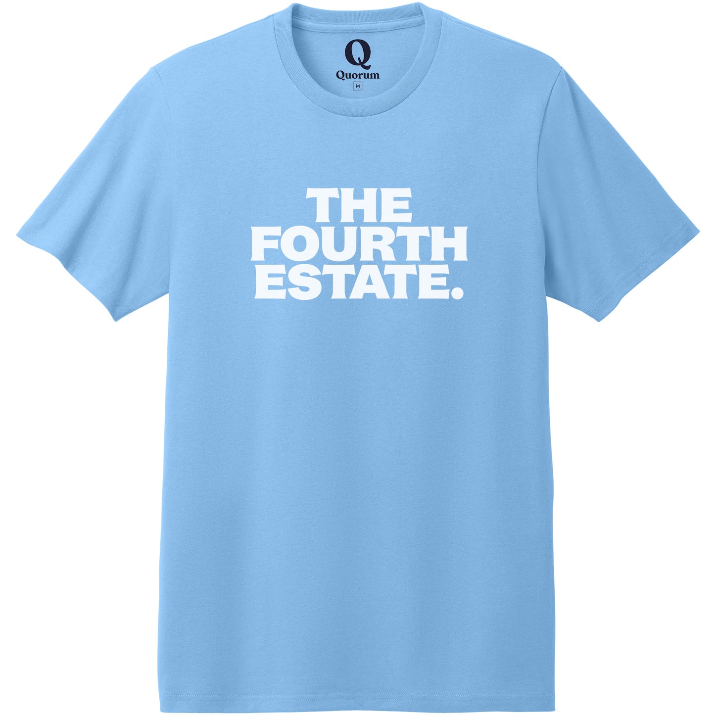"The Fourth Estate." Quorum Heavyweight Recycled Cotton Tee editorial print in Arctic Blue