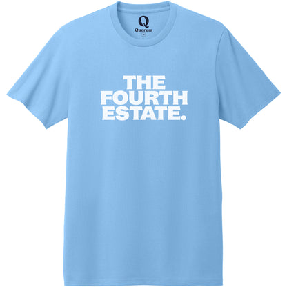 "The Fourth Estate." Quorum Heavyweight Recycled Cotton Tee editorial print in Arctic Blue