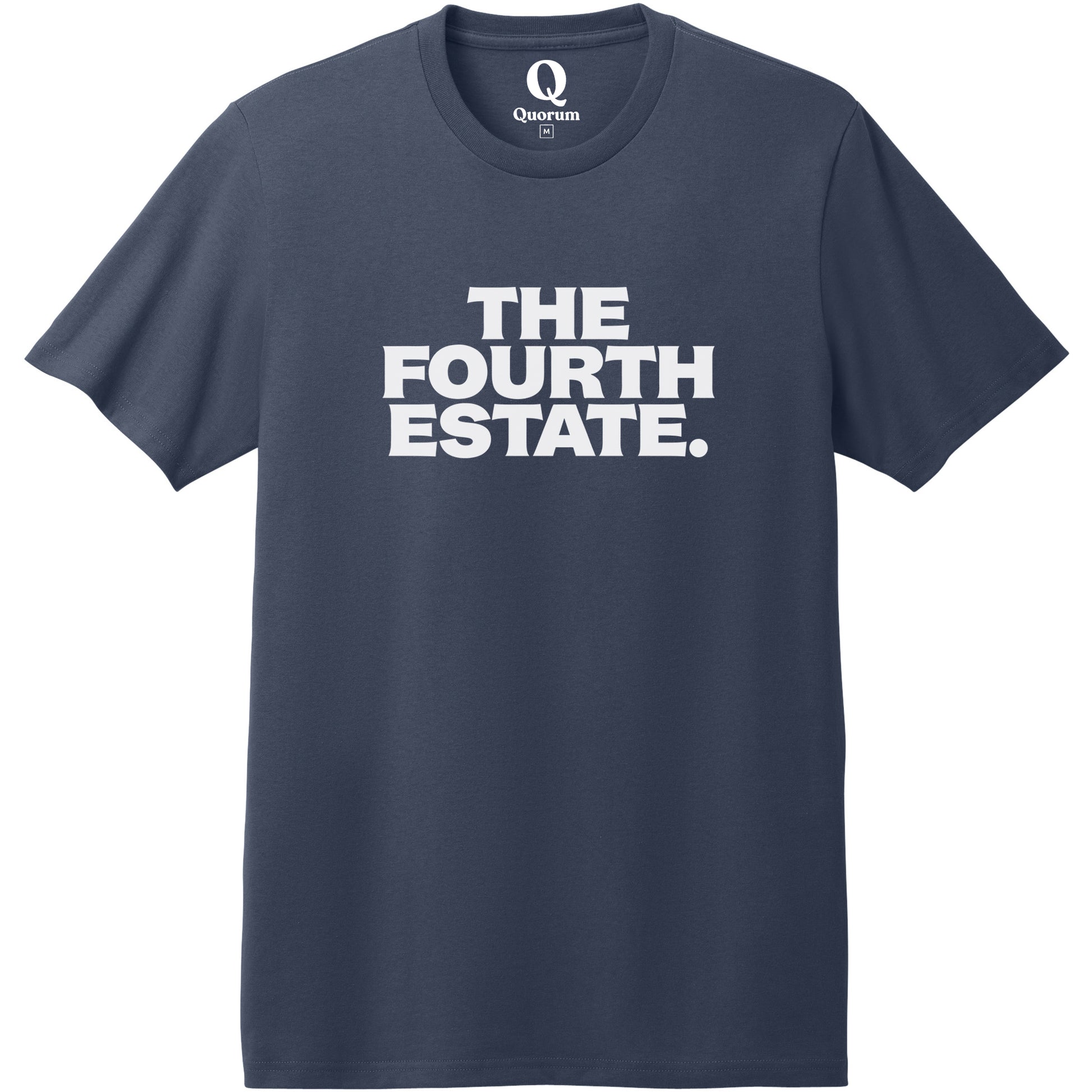 "The Fourth Estate." Quorum Heavyweight Recycled Cotton Tee editorial print in Night Sky Navy