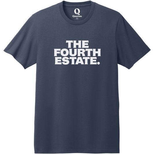 "The Fourth Estate." Quorum Heavyweight Recycled Cotton Tee editorial print in Night Sky Navy