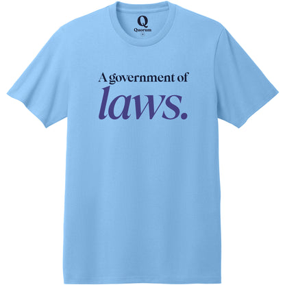 "A government of laws." Quorum Heavyweight Recycled Cotton Tee front print in Arctic Blue