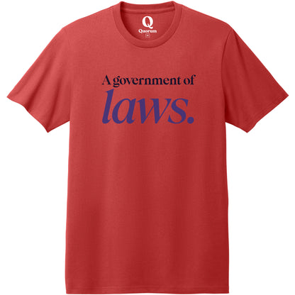 "A government of laws." Quorum Heavyweight Recycled Cotton Tee front print in Beet Red
