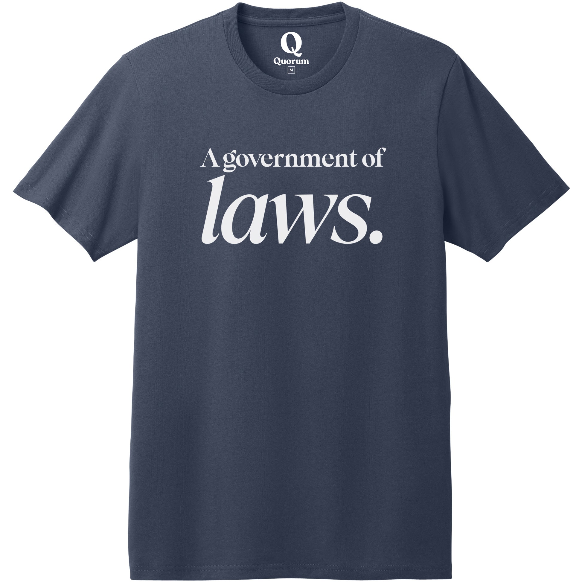"A government of laws." Quorum Heavyweight Recycled Cotton Tee editorial print in Night Sky Navy