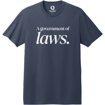 "A government of laws." Quorum Heavyweight Recycled Cotton Tee editorial print in Night Sky Navy