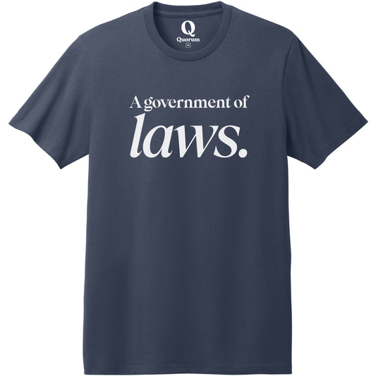 "A government of laws." Quorum Heavyweight Recycled Cotton Tee editorial print in Night Sky Navy